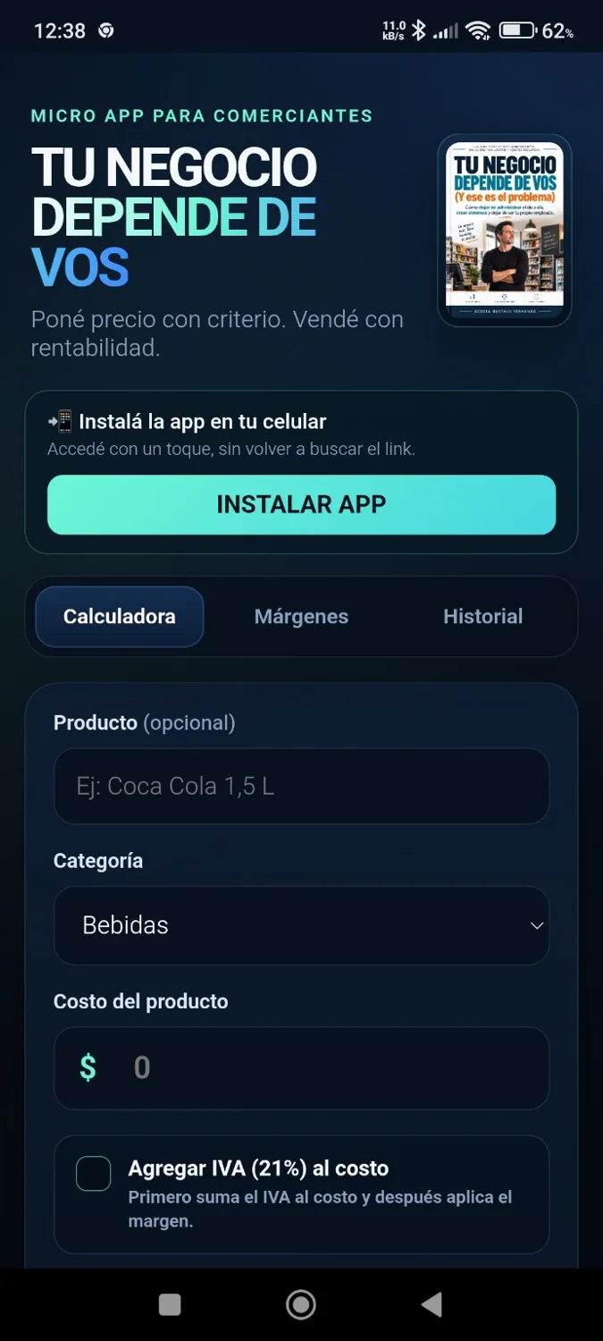 Captura real de la micro app de precios
